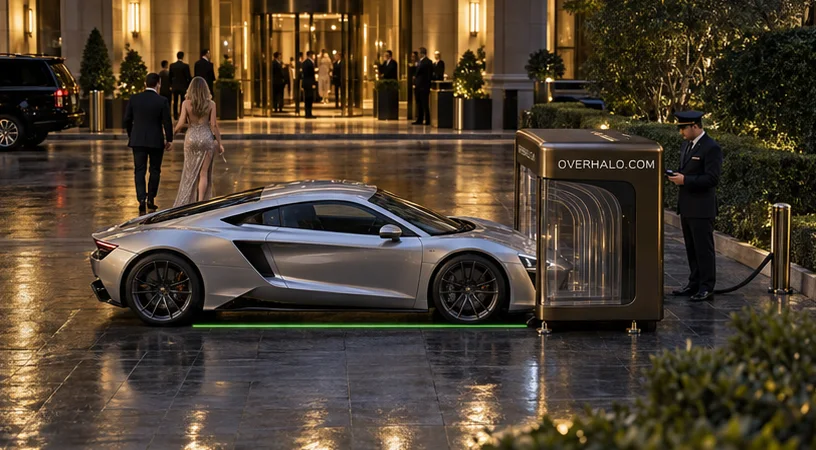 Rolled to the parked car’s nose from the valet’s phone, laser-aligned, feet down